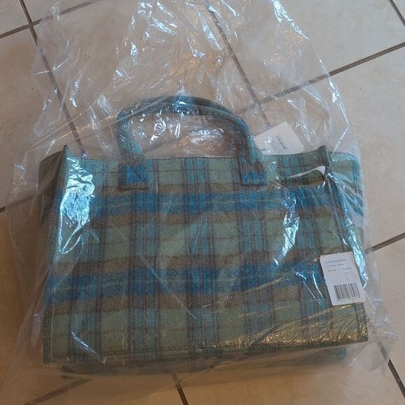 NWT Sandro Tartan Kasbah Wool Tote Blue And Green Large With Handles - Picture 13 of 16